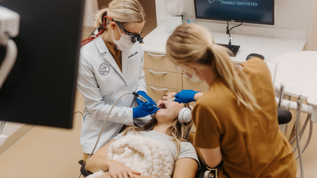 Dentist working on a dental crown at Birk Family Dentistry