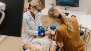 Dentist working on a dental crown at Birk Family Dentistry